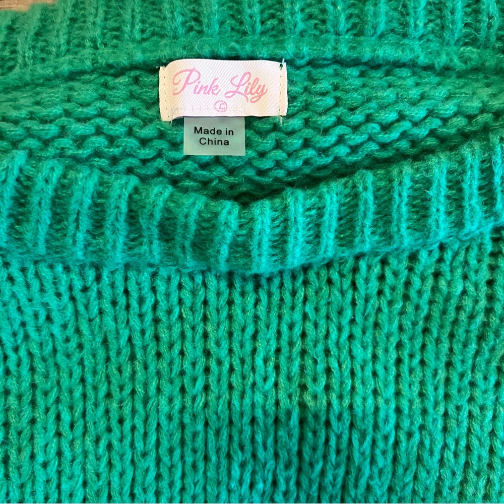 Pink Lily Vibrant Green Crew Neck Knit Sweater - Large - Picture 3 of 6